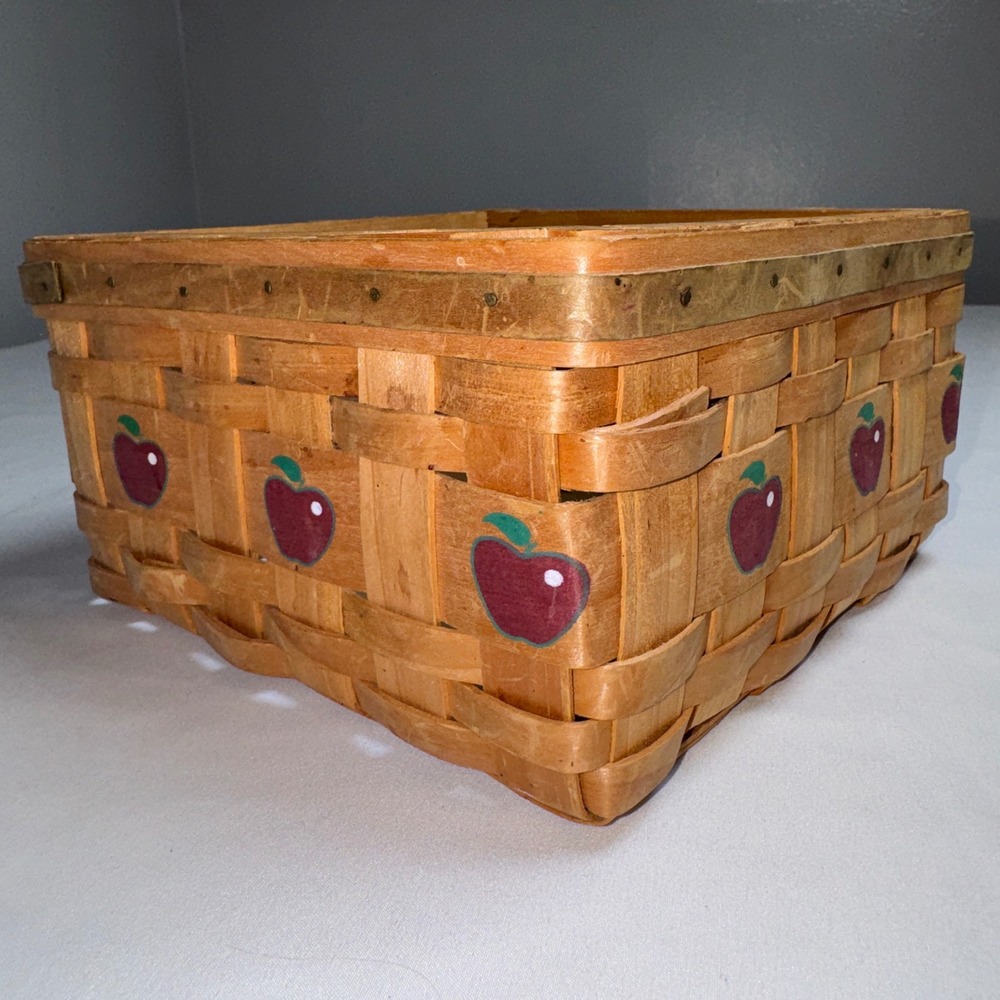Vintage Woven Wood Apple Basket Square Farmhouse Storage Country Decor